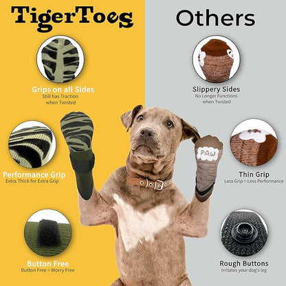 DOK TigerToes Premium Non-Slip Dog Socks for Hardwood Floors - Extra-Thick Grip That Works Even When Twisted - Prevents Licking, Slipping, and Great for Dog Paw Protection (Forest Green, XXL)