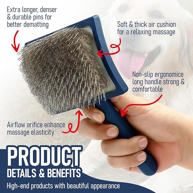 Dog Slicker Brush for Dogs- Pet Slicker Dog Brush for Golden Doodle & Poodle- Goldendoodle Dog Grooming Brush for Long Haired Dogs