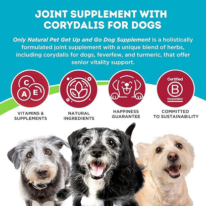 Only Natural Pet Get Up & Go Herbal Joint Support Supplement for Dogs - Holistically Formulated with Corydalis & Turmeric Hip & Joint Daily Vitamin for Senior Dog - Bacon Flavor - 60 Soft Chews