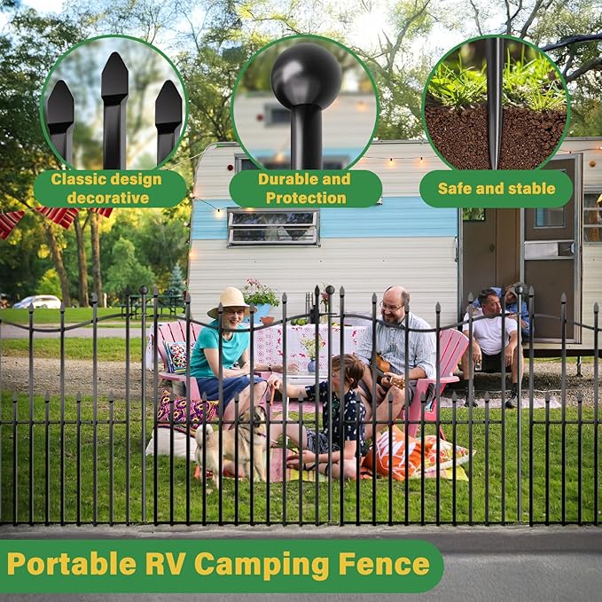 10 Panels No Dig Decorative Garden Fence, 24in(H)_22ft(L) Heavy-Duty Rustproof Metal Panels, Outdoor Dog Barrier for Yard & Patio, Landscape, Border| Portable Temporary Fencing