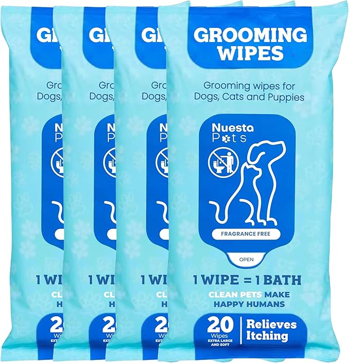 Pets XL Hypoallergenic Pet Wipes - Deodorizing No Bath Cleaning for Dogs & Puppy Grooming | Ear, Face, Butt, Paw Wet Wipe | Enriched w/Aloe, Chamomile, Oat Amino Acids | Healthier Coat & Skin