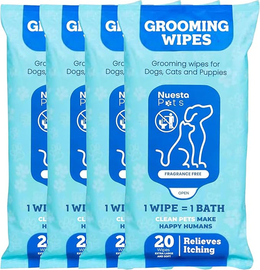 Pets XL Hypoallergenic Pet Wipes - Deodorizing No Bath Cleaning for Dogs & Puppy Grooming | Ear, Face, Butt, Paw Wet Wipe | Enriched w/Aloe, Chamomile, Oat Amino Acids | Healthier Coat & Skin