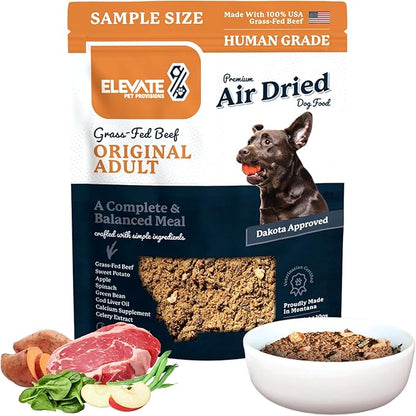 100% Human Grade Air Dried Dog Food - All Natural - USA Grass Fed Beef - Limited Ingredient Dog Food - Grain Free - Dehydrated - Complete Meal or Dog Food Topper  Beef Flavor - Sample Bag