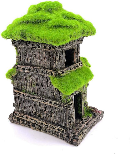 M2cbridge Aquarium Decorations Fish Hideout House Betta Cave with Green Lifelike Moss (Style 3)