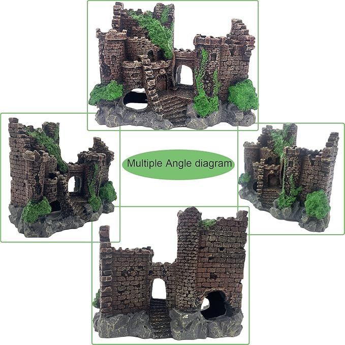 Aquarium Resin Castle Decoration,Ancient Design Fish Tank Ornaments Betta Hideout Stone Cave Accessories for Shrimp Turtle Guppy Crabs (3Pcs)
