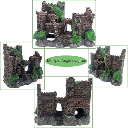 Aquarium Resin Castle Decoration,Ancient Design Fish Tank Ornaments Betta Hideout Stone Cave Accessories for Shrimp Turtle Guppy Crabs (3Pcs)