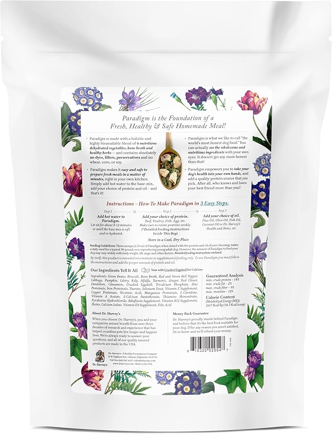 Dr. Harvey's Paradigm Green Superfood Dog Food, Human Grade Dehydrated Grain Free Base Mix for Dogs, Diabetic Low Carb Ketogenic Diet (3 Pounds)