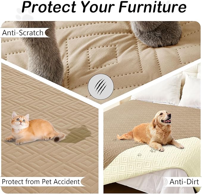 hyha Waterproof Dog Blanket, Soft Pet Bed Blankets, Waterproof Sofa Couch Cover for Dogs Washable, Reversible Pet Couch Covers for Sofa Furniture (52x82 Inch, Camel/Beige)