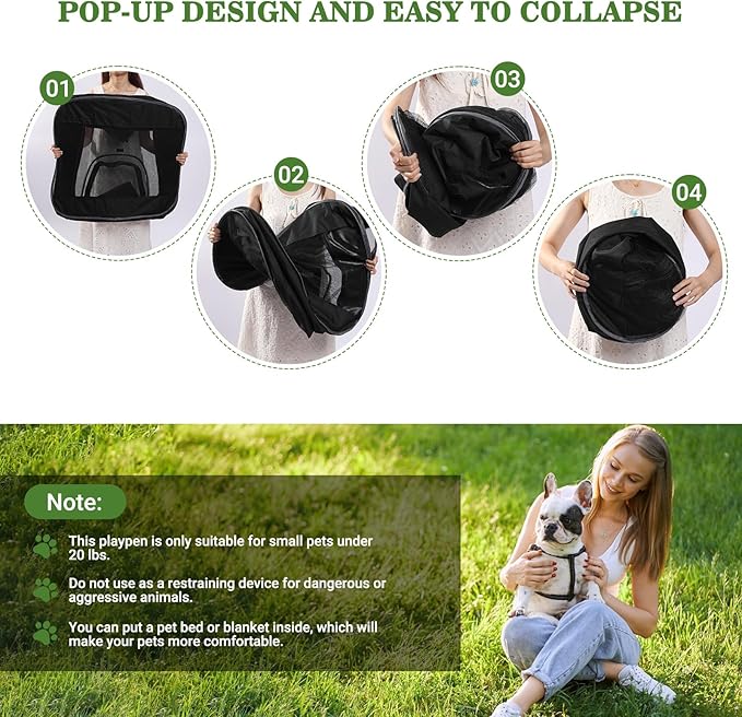 Royizen Puppy Cat Tent Playpen Foldable Waterproof Dog Crate Kennel Indoor Outdoor Portable Playpen Kitten and Small Pets Pop Up Kennel Cat Travel Carrier with Litter Box Enclosure, Black