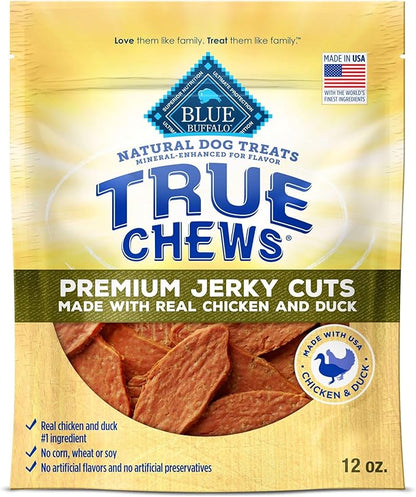 Blue Buffalo True Chews Premium Jerky Cuts Dog Treats, Made in the USA with Natural Ingredients, Duck, 12-oz Bag
