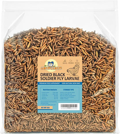 5LB Dried Black Soldier Fly Larvae Treat for Chicken More Calcium Than Mealworms,for Laying Hen,Wild Birds (5 Pound)