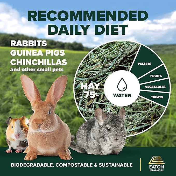 Eaton Pet and Pasture Naturally Grown, Premium, 1st Cut Blend, Western Timothy Hay Orchard Blend, Small Animal Food, Sustainable, Eco-Friendly, Farmer-Owned, 25LB-Box.