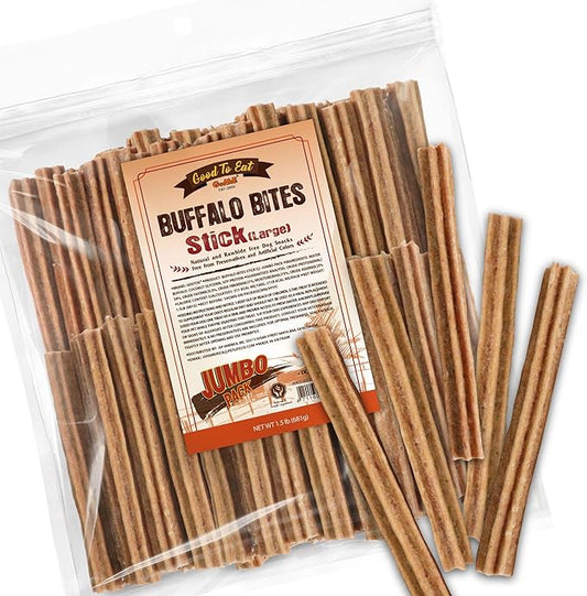 Gootoe Buffalo Dog Treats, Buffalo Bites Stick (Large) 1.5 lb Natural Low-Fat Chews for Training & Rewards, Limited Ingredient, Perfect for Medium Dogs, Resealable Bag