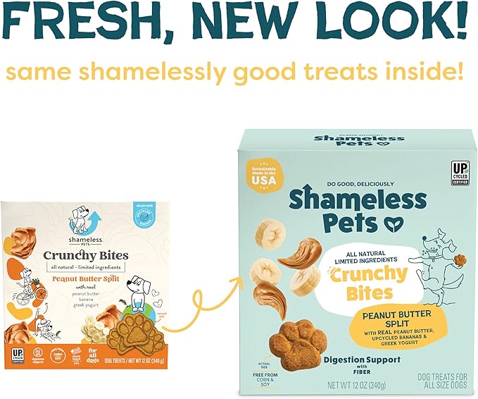 Shameless Pets Crunchy Dog Treats - Peanut Butter Split, 12oz - Healthy Dog Biscuits & Cookies Treats for Medium, and Large Dogs - Made in The USA - Free from Corn & Soy