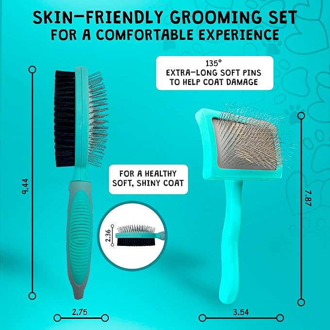 Dog Slicker Brush For Grooming Pet Hair, Best Brushes For Golden & Poodle, Skin Friendly Deshedding Grooming Tool For Dogs, Long Short Haired Brushes For Dogs & Cats, Pet Double Sided Pin Brush