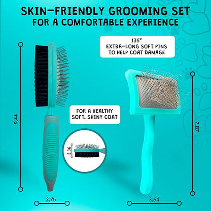 Dog Slicker Brush For Grooming Pet Hair, Best Brushes For Golden & Poodle, Skin Friendly Deshedding Grooming Tool For Dogs, Long Short Haired Brushes For Dogs & Cats, Pet Double Sided Pin Brush