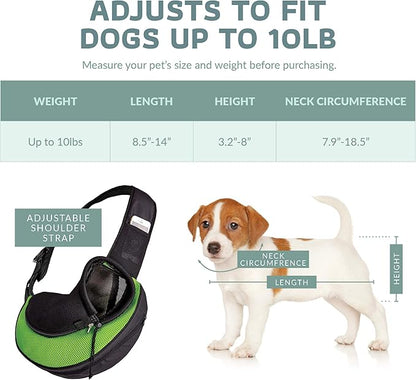 Expandable Pet Carrier Sling Bag - Small Dog, Puppy and Cat Carrier Front Shoulder Backpack w/Harness Strap - Carrying Pouch for ESA, Animal Travel - PU Leather Bottom, Mesh Pocket by Katziela (Green)