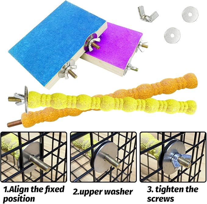 kathson 4 PCS Bird Perch Stand Toy Wood Parrot Perch Stand Platform Paw Grinding Rough-surfaced Chew Toys Cage Accessories Exercise Toys for Budgies Parakeet Cockatiel Conure Hamster