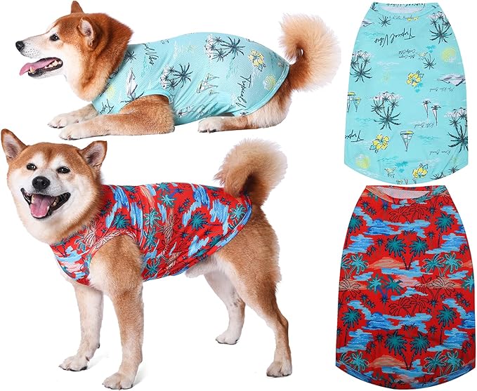 Dog Summer Cooling Shirts,Sun Protection Quick Dry Mesh Breathable Large UV Protection Lightweight Tee-Shirt,Red+Blue XL