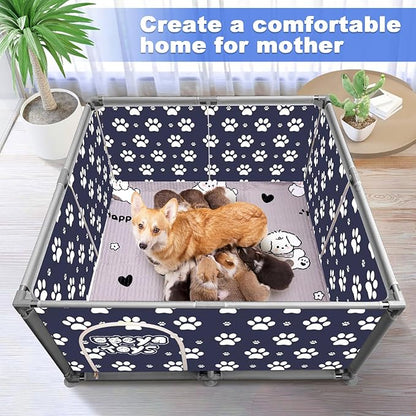 2025 Upgraded Whelping Box for Dogs,24.8’’Extra Tall Dog Whelping Pen with Whelping Pad,Dog Whelping Supplies for Large Small Breed Dogs(47" Dia.x24.8 H) (Dark Blue)