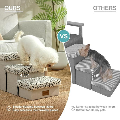 Dog Stair for Small Dogs with Storage, 17.7" H Foldable Pet Step with Soft Leakproof Cover, Older Cat Ramp for Couch Sofa Bed, Lightweight, Comfort, 33x13x17.7 inch, 4 Tiers, Leopard