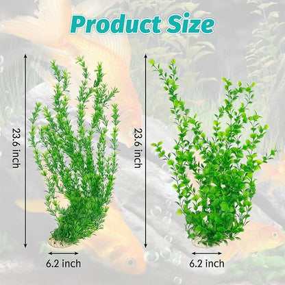 Hamiledyi 23" Tall Aquarium Plastic Plants - 2 Pack Soft Fish Tank Decor, Artificial Green Grass Cluster for Aquariums, Safe Bendable Underwater Plantsï¼_reen Style Bï¼