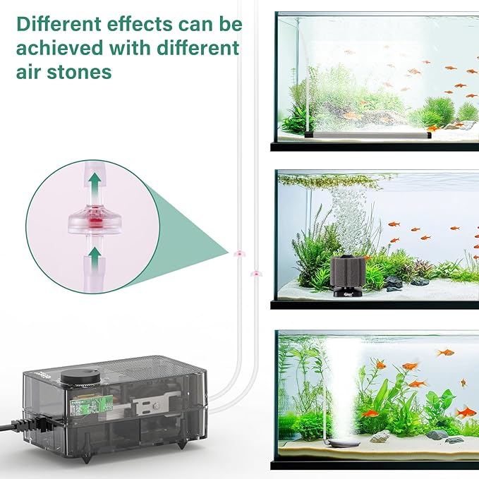 hygger See-Through Air Pump for Aquarium: Adjustable Oxygen Pump，Silent Powerful Aerator Pump 1.5W 1 Air Outlets Ultra Silent for Small Fish Tank,Hydroponic Systerm, Household Commercial Use