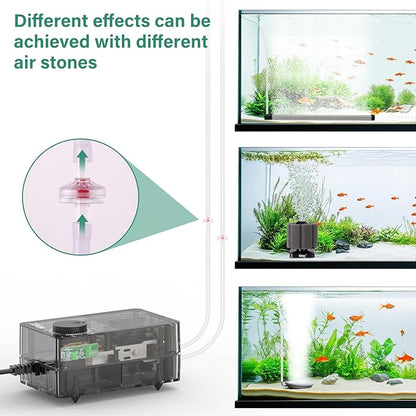 hygger See-Through Air Pump for Aquarium: Adjustable Oxygen Pump，Silent Powerful Aerator Pump 1.5W 1 Air Outlets Ultra Silent for Small Fish Tank,Hydroponic Systerm, Household Commercial Use