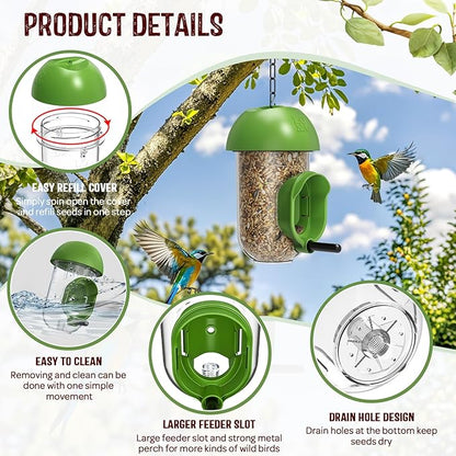 LONA Bird Feeders for Outdoors 2 Pack, Tube Birds Feeder Weatherproof with Multiple Hanging Methods, Wild Feeding Silo for Outside, 1 Port