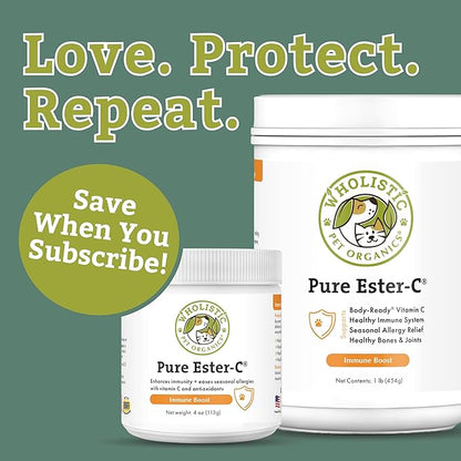 Wholistic Pet Organics Pure Ester-C Powder for Dogs - 1 Lb - Healthy Alternative to Dog Allergy Chews - Vitamin C Supplement for Dog Allergy Relief, Immune Support, Itch Relief for Dogs - Made in USA