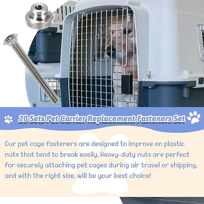 20 Sets Pet Carrier Replacement Fasteners Set - Heavy Duty Stainless Steel Bolts and Nuts for Kennel and Carrier - Includes 20pcs M6 Bolts and Nuts - Dog and Cat Carrier Replacement Parts