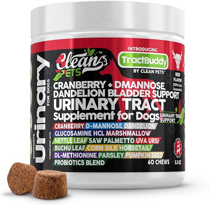 Cranberry for Dogs Urinary Tract Support | D-Mannose UTI Bladder Stones Dandelion Glucosamine HCL Marshmallow Nettle Leaf Saw Palmetto Uva Ursi Buchu Horsetail Methionine Parsley Supplement
