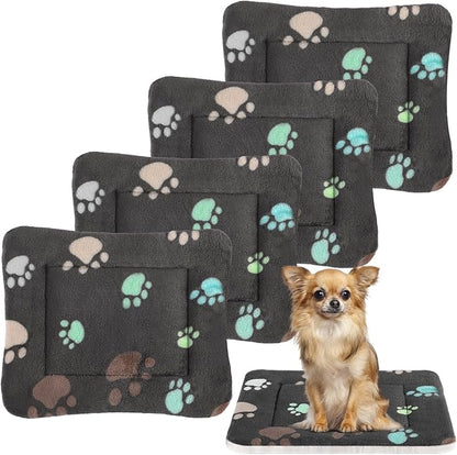 4 Pack Ultra Soft Dog Cat Bed Mat with Cute Prints Reversible Fleece Dog Crate Kennel Pad Cozy Washable Thickened Hamster Guinea Pig Pet Bed Mat for Small Animals(23 x 18 Inches,Black)