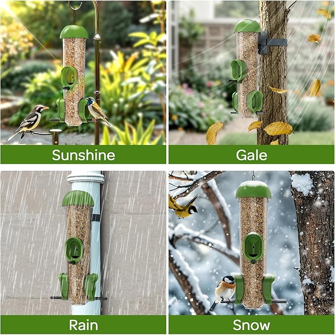 LONA Bird Feeders for Outdoors, Tube Feeder Weatherproof with Multiple Hanging Methods, Wild Bird Feeding Silo for Outside, 3 Port
