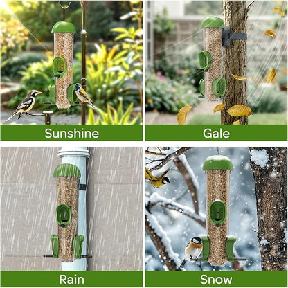 LONA Bird Feeders for Outdoors, Tube Feeder Weatherproof with Multiple Hanging Methods, Wild Bird Feeding Silo for Outside, 3 Port