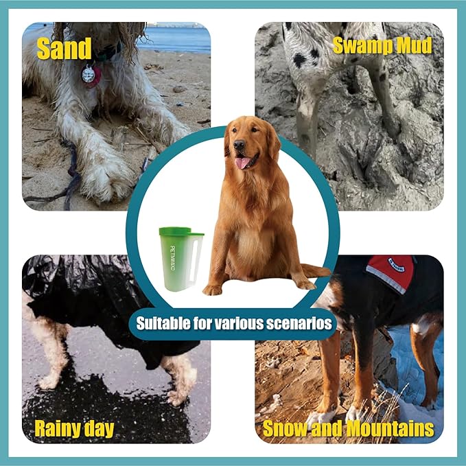 Dog Paw Cleaner Brush with Handle, Green, Large (for Medium Large Breed Dogs, Includes 2 Absorbent Towels & 2 Adjustable Dog Bath Brushes for Short and Long Hair Pet)