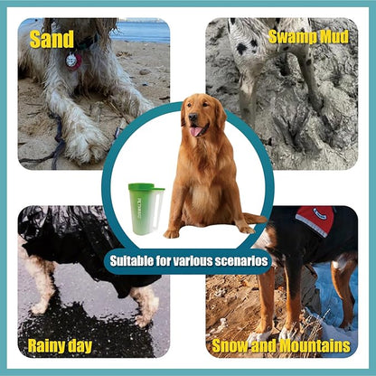 Dog Paw Cleaner Brush with Handle, Green, Large (for Medium Large Breed Dogs, Includes 2 Absorbent Towels & 2 Adjustable Dog Bath Brushes for Short and Long Hair Pet)