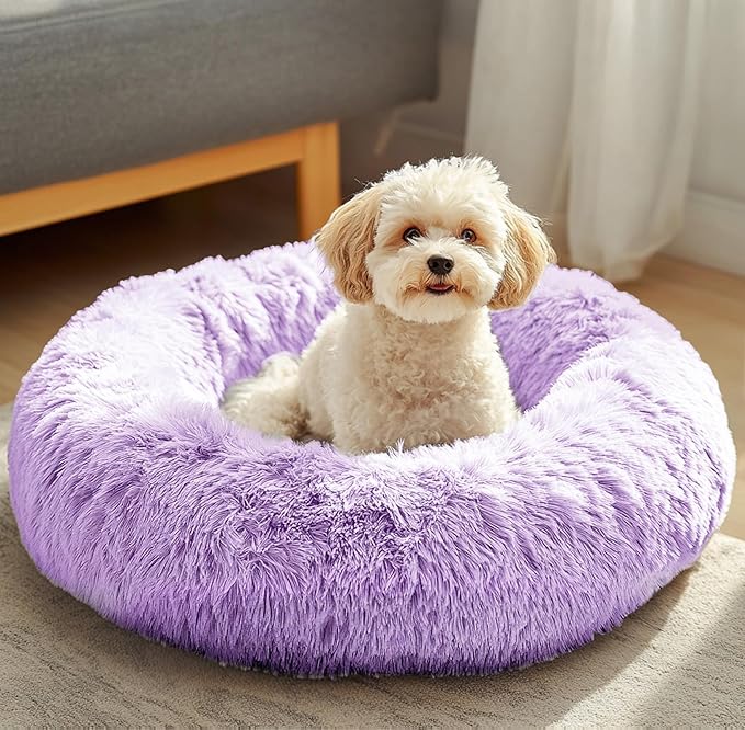 JOLLYVOGUE Dog Beds, Calming Small Dog Bed, Anti-Anxiety Dog Bed for Small Dogs, Fluffy Donut Dog Bed, Cozy Dog Cat Cushion Bed for Small Medium Dogs and Cats (20")