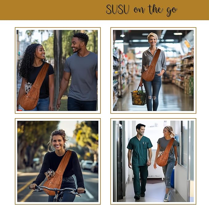 SUSU Cat Sling & Dog Slings for Small Dogs up to 9lbs | Ultra-Soft Parachute-Grade Fabric, Adjustable Strap and Closure | Dual Carry Options Puppy Carrier | Cat Carrier Pouch with Two Zipper Pockets