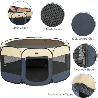 A4Pet Dog Playpen, Portable Pet Playpen, Pop Up Dog Playpen Indoor/Outdoor - Ideal for Dogs, Cats - Removable Zipper & Collapsible Travel Bowl