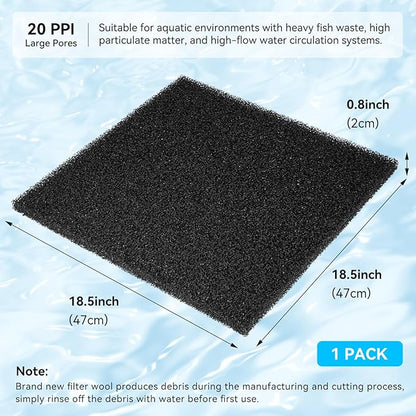 Aquarium Filter Sponge Pad, Filter Media Foam Sponges, Filter Accessories for Fish Tanks and Ponds (18.5"x18.5"x0.8", 20PPI, 1 Pack)