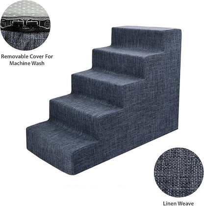 Best Pet Supplies Dog Stairs for Small Dogs & Cats, Foam Pet Steps Portable Ramp for Couch Sofa and High Bed Non-Slip Balanced Indoor Step Support, Paw Safe No Assembly - Dark Gray Linen, 5-Step