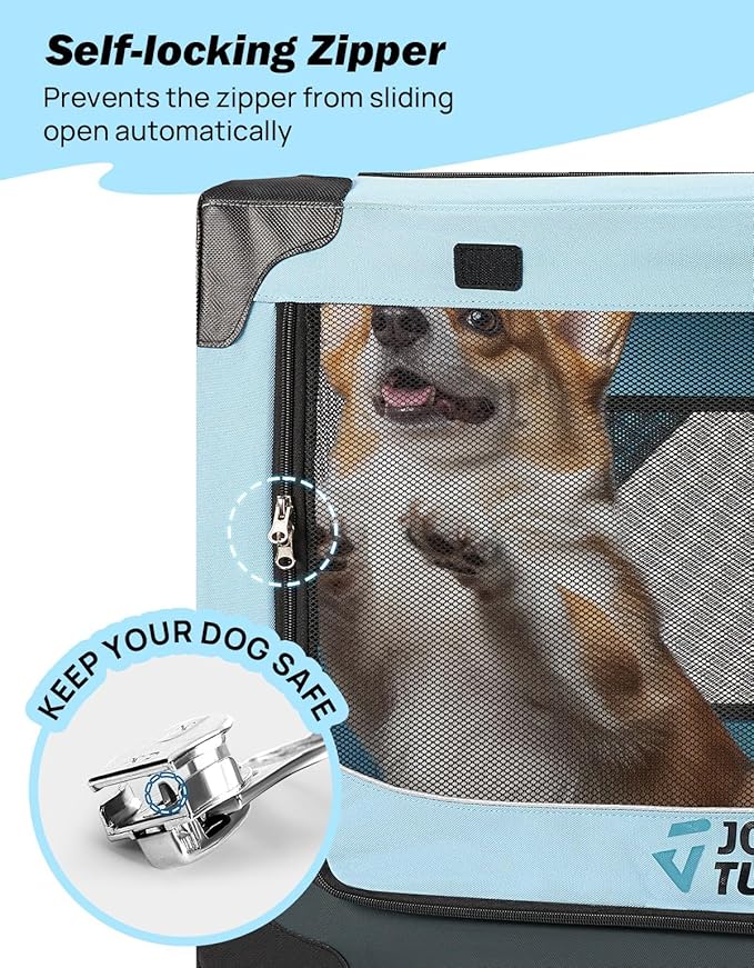 JOYTUTUS Collapsible Dog Crate, 20 Inch Portable Pet Crate for Car, Travel Foldable Crate for Puppy/Small Dog 18 lbs, Soft Cat Carrier Fit for Indoor & Outdoor/Car Back Seat/Trunk (Blue)