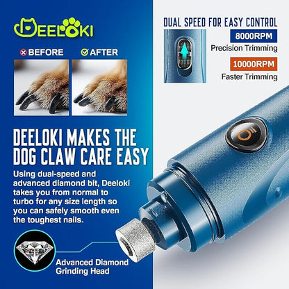 Dog Nail Grinder with LED Light Upgraded 2 Speeds Painless Pet Dog Nail Trimmers and Clipper Super Quiet Best Cat Dog Nail Clipper Kit for Large Small Dogs Pets Cats Breed Paws Quick Grooming