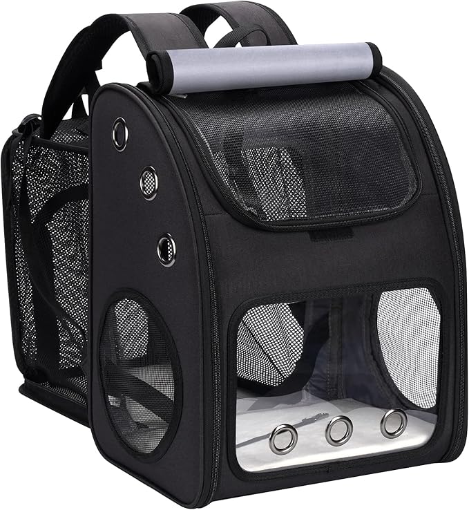 Expandable Pet Carrier Backpack for Cats, Dogs and Small Animals, Portable Pet Travel Carrier, Super Ventilated Design, Airline Approved, Ideal for Traveling/Hiking/Camping, Black, XL