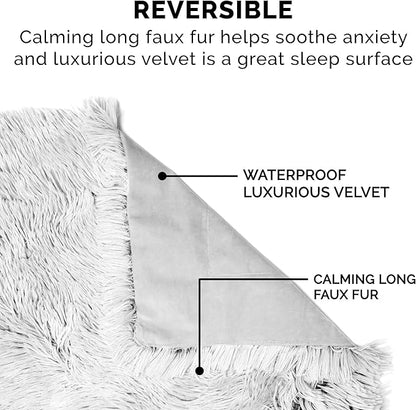 Furhaven Waterproof Throw Blanket for Dogs & Indoor Cats, Washable - Shaggy Plush Calming Long Faux Fur & Velvet Dog Blanket - Mist Gray, Medium