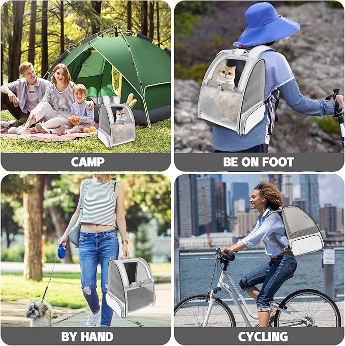 Cat Backpack Carrier,Pet Carrier Airline Approved for Small Dog Cat Puppy Kitten Bunny,Ventilated Mesh Design Animal Backpack for Hiking Camping Travel Bag (Light Grey)
