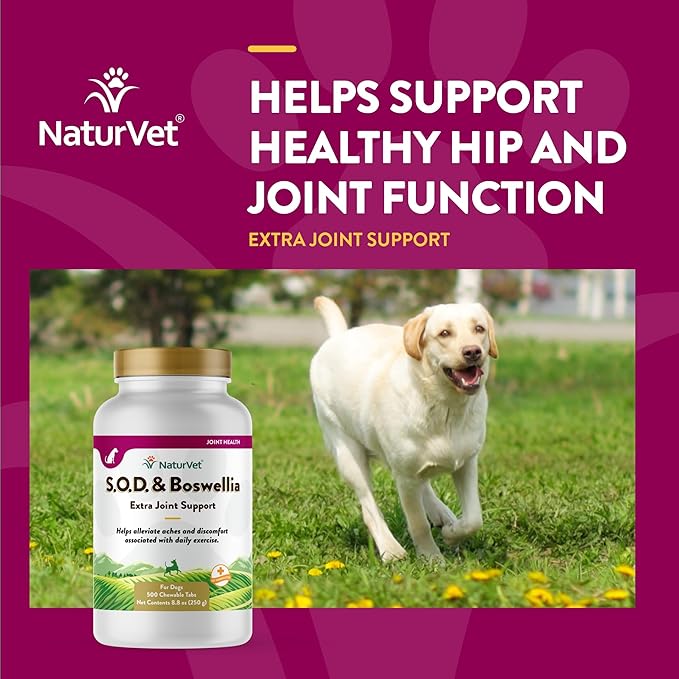 NaturVet S.O.D. & Boswellia Extra Joint Support Dog Supplement  Dog Hip Supplement  Helps Alleviate Aches, Pain  for Dog Flexibility, Healthy Joint Function  500 Ct. Chewable Tablets