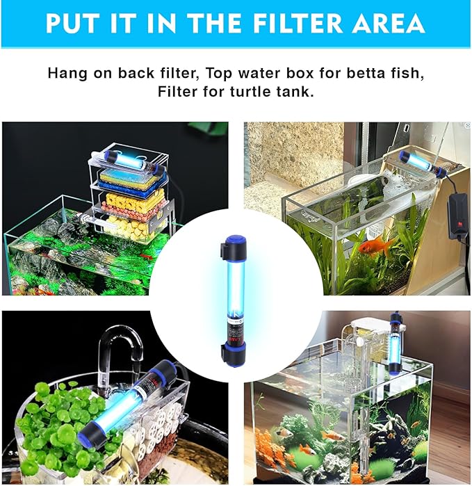 11W UVC Aquarium Light for Fish Tank and Pond – Quartz Tube Waterproof UV Lamp, Water Clarifier for Clearer Water