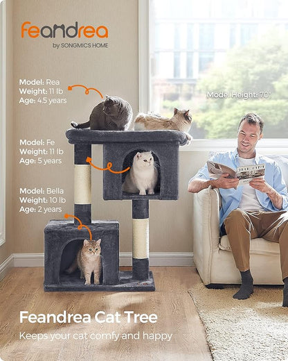 Feandrea Cat Tree, 39.8-Inch Cat Tower, XL, Cat Condo for Extra Large Cats up to 44 lb, Large Cat Perch, 2 Cat Caves, Scratching Post, Smoky Gray UPCT614G01